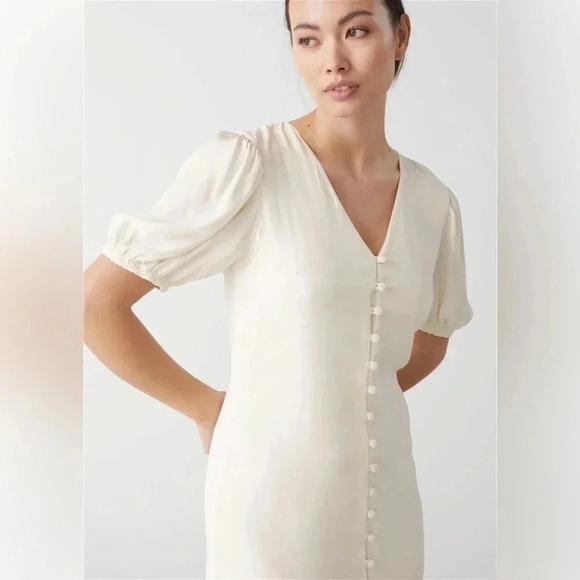& other stories cream midi dress Button-Down Puff Sleeve Maxi bridal engagement - Picture 3 of 10